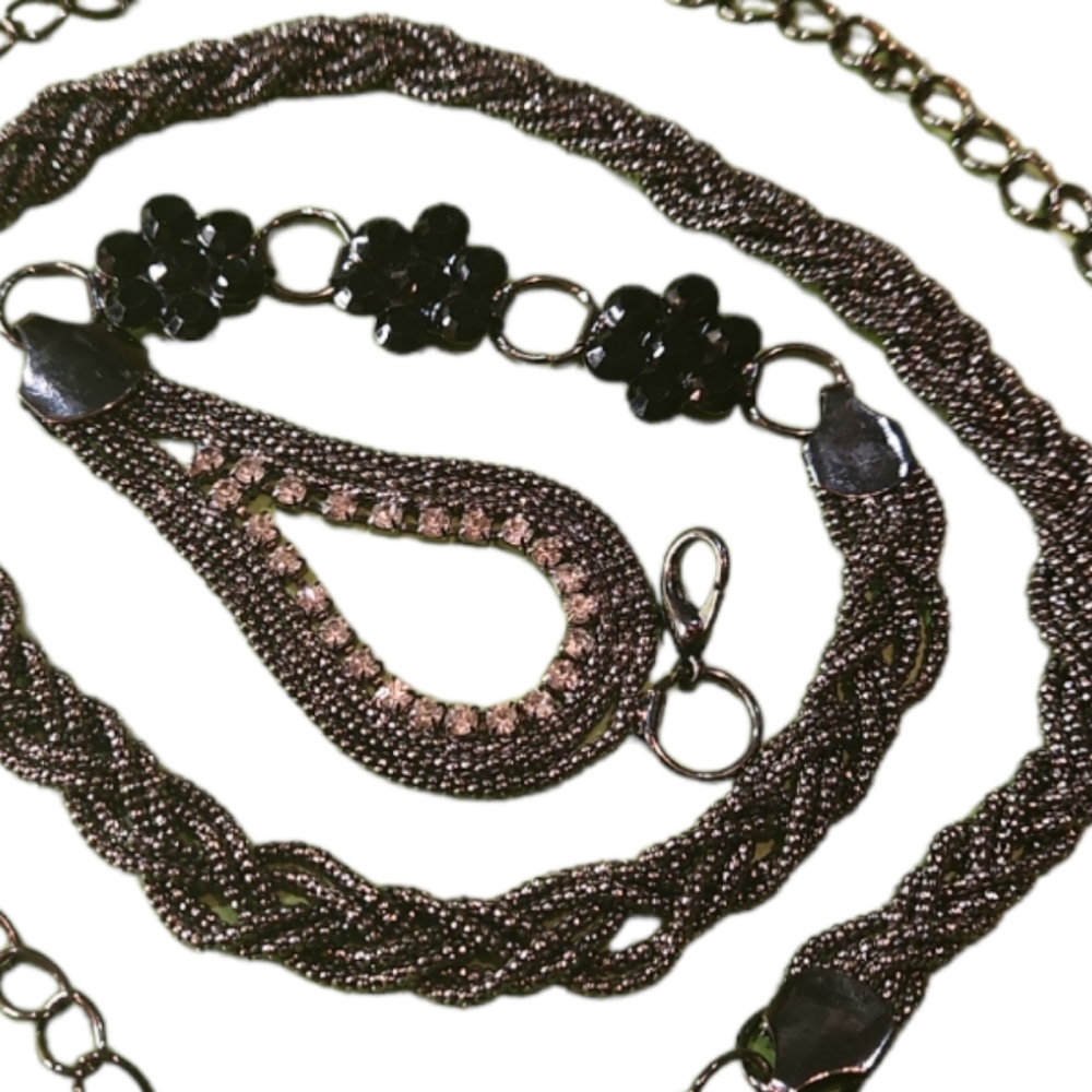 BELT SILVER GREY BEADED BRADED RHYNSTONE FAIRY CHAIN BELT